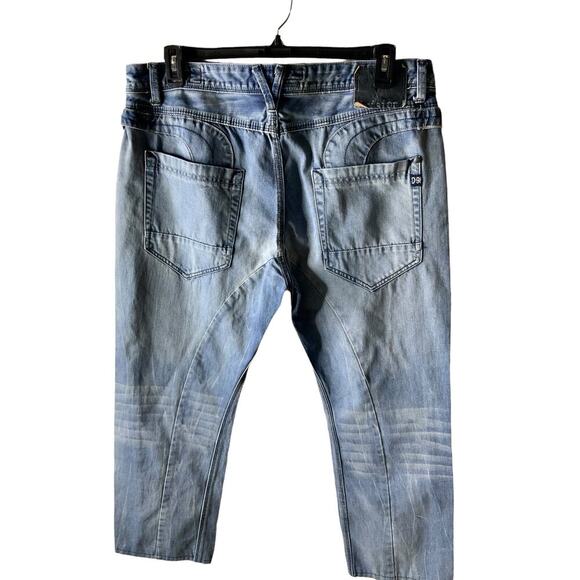 Division E Jeans Mens 38x27 Whiskers Distressed Straight Leg Mid Wash Streetwear - Picture 4 of 14